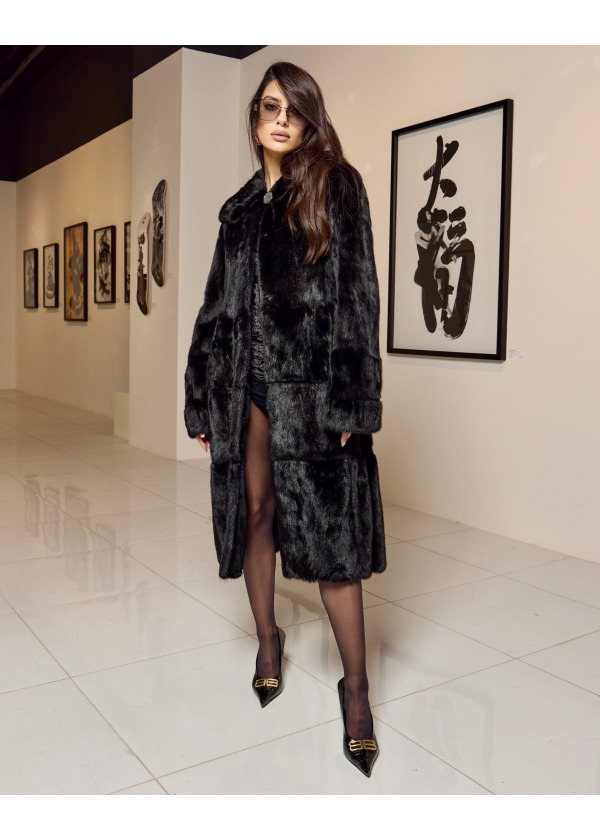 MİNK LONG CLOAK COAT BLACK