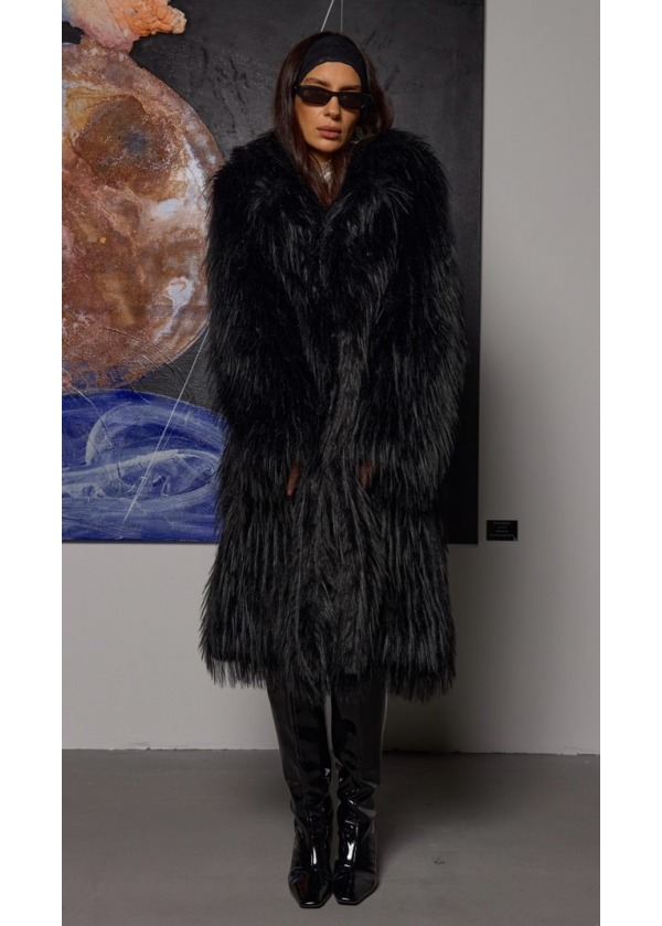 RETRO FAUX FUR COAT BLACK 