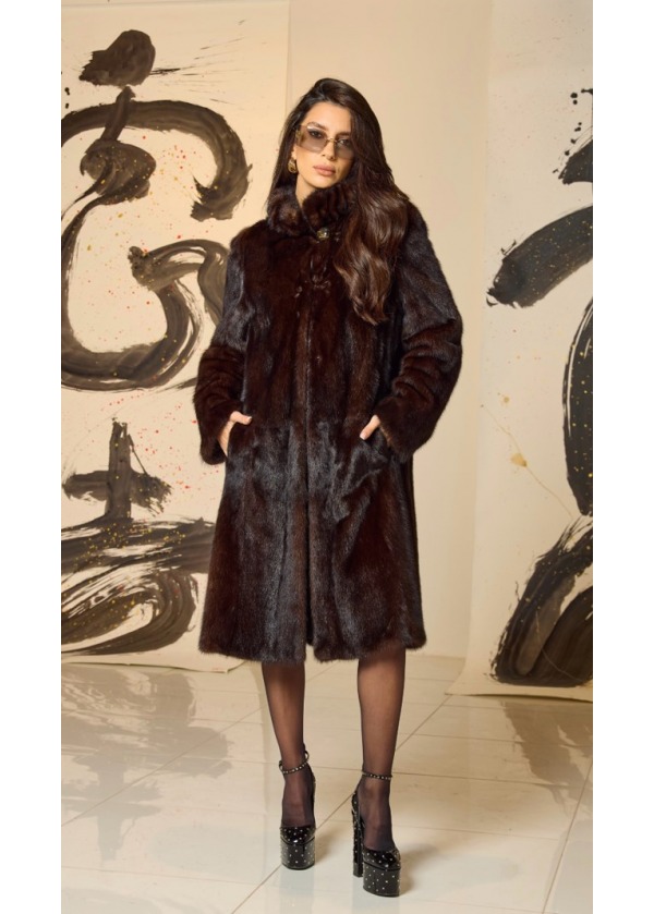 MİNK LONG CLASSİC COAT BROWN 